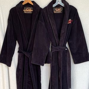 NWOT TWO His/Hers His/His Hers/Hers ‘90s “Country Nights” black plush long robes